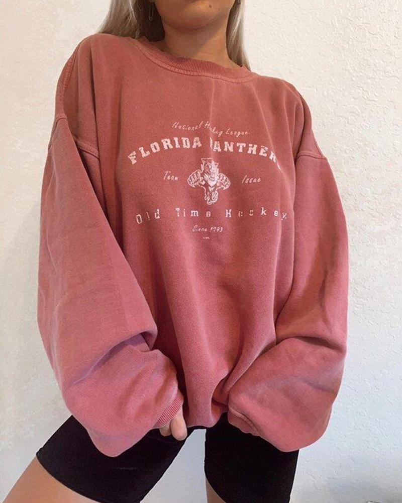 

Letter Printing Long Sleeve T-shirt, Pink