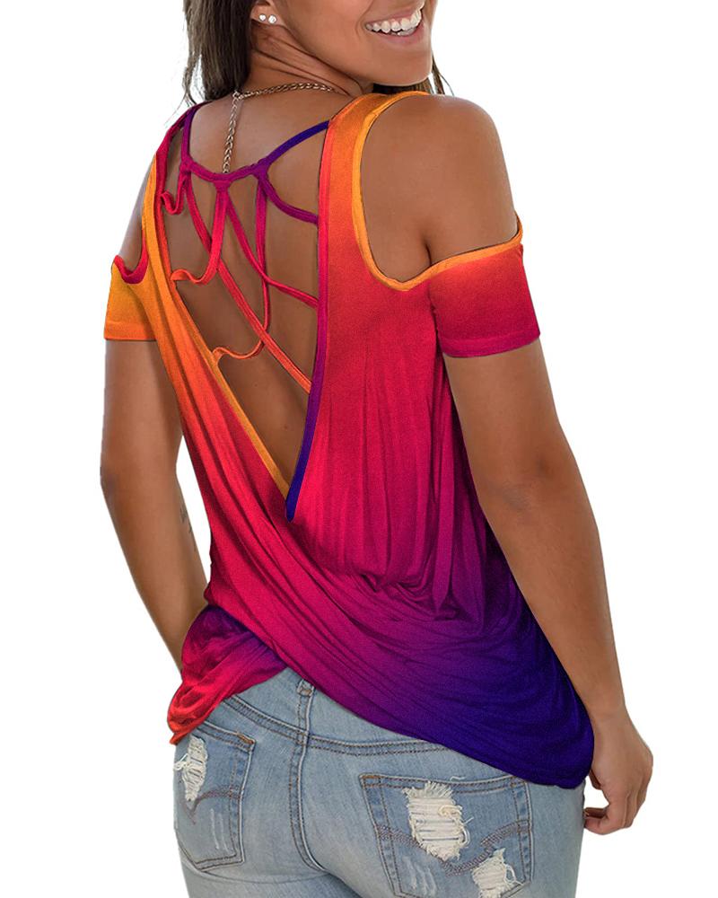 

Ombre Twist Backless Cold Shoulder Top, Multicolor