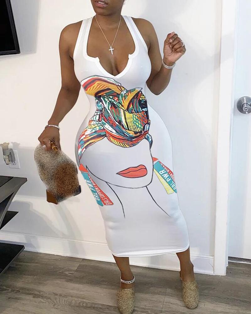 Vestido midi de tirantes gruesos con estampado de figura