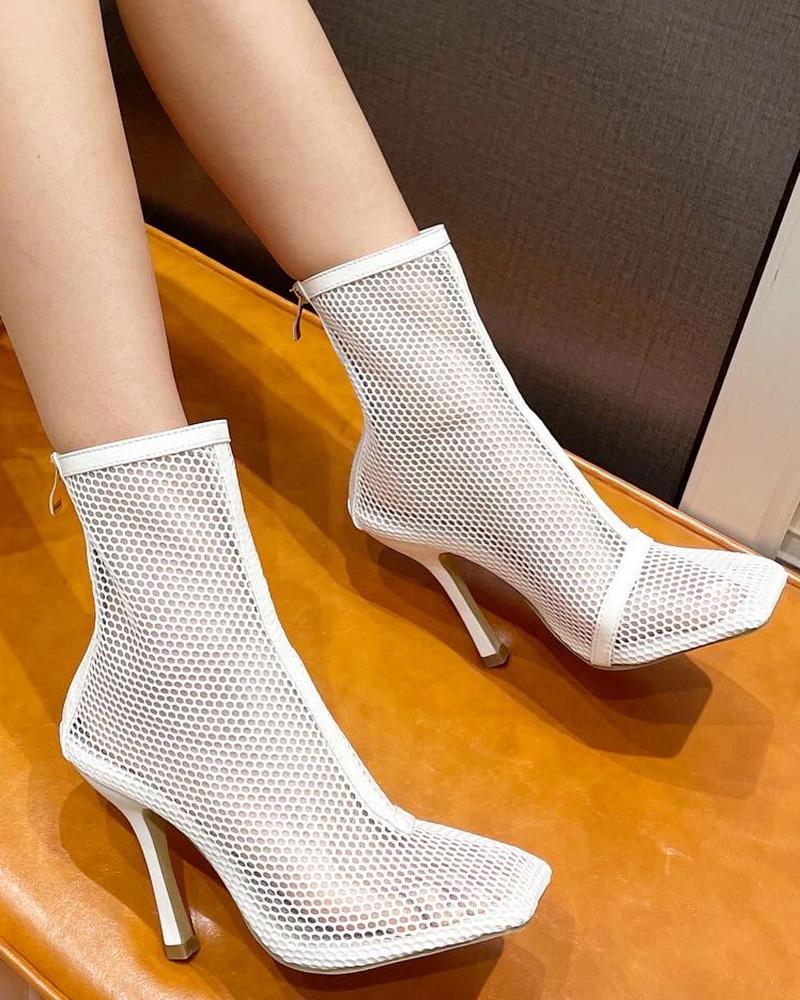 

Hollow Out Stiletto Heel Ankle Boots, White