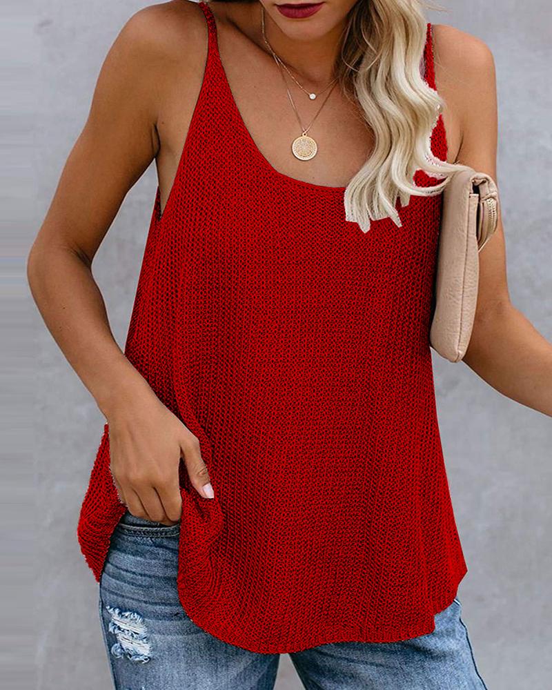 

Colorblock/Plain Knitted Top Women Sleeveless U-Neck Cami Patchwork Casual Skinny Sport Tank Top, Red