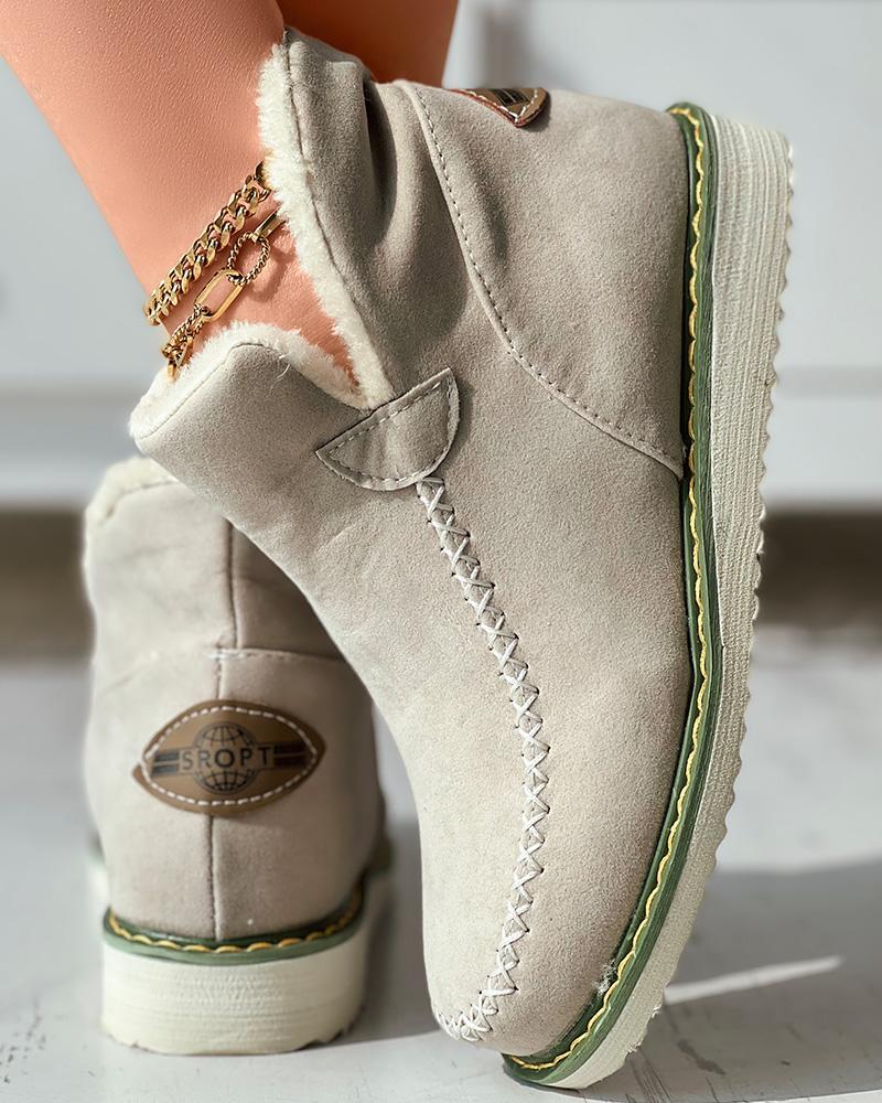 

Contrast Paneled Lined Ankle Boots, Beige