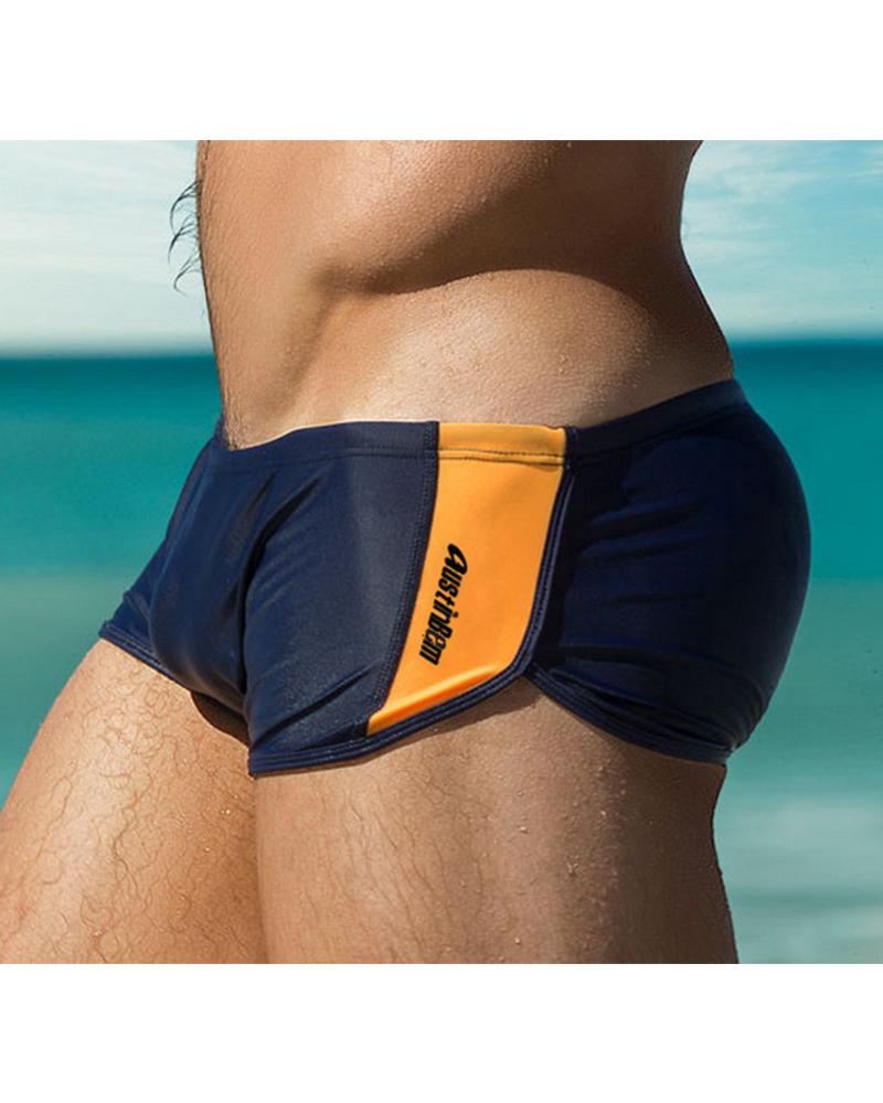 

Color Block Splicing Letter Low Waist Skinny Swim Underpants, Purplish blue