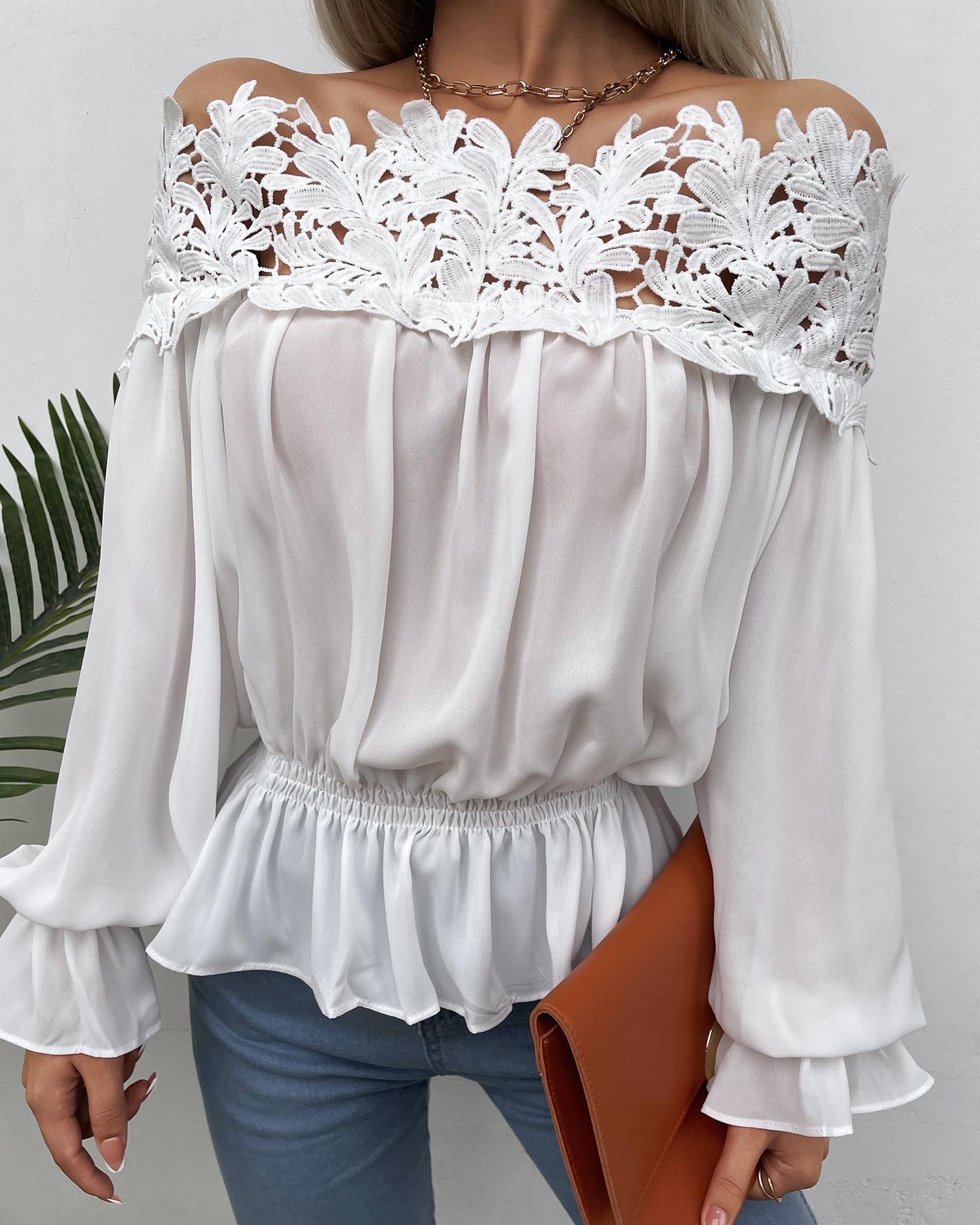 

Lace Patchwork Off Shoulder Blouse, White