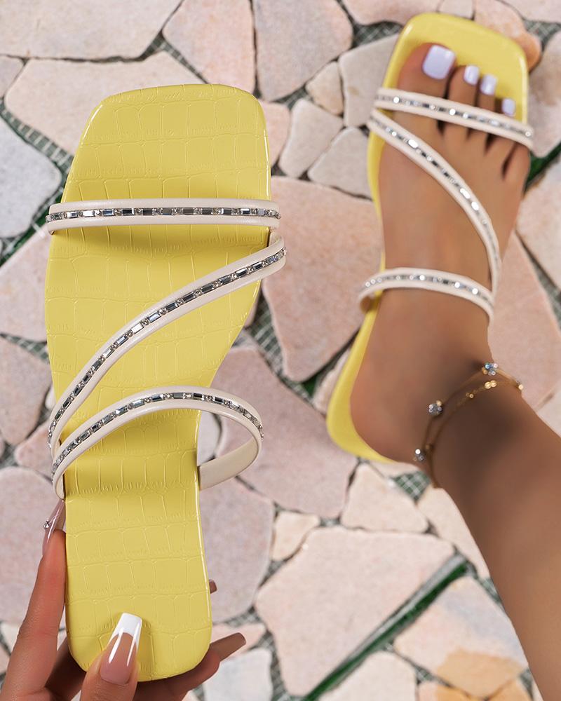 

Rhinestone Non Slip Summer Beach Slippers, Yellow