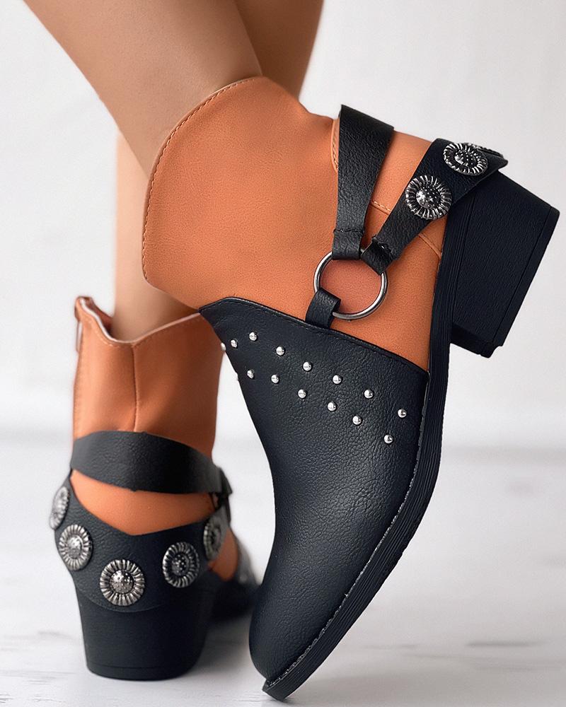 

Studded Vintage Colorblock Cowboy Boots, Black&orange