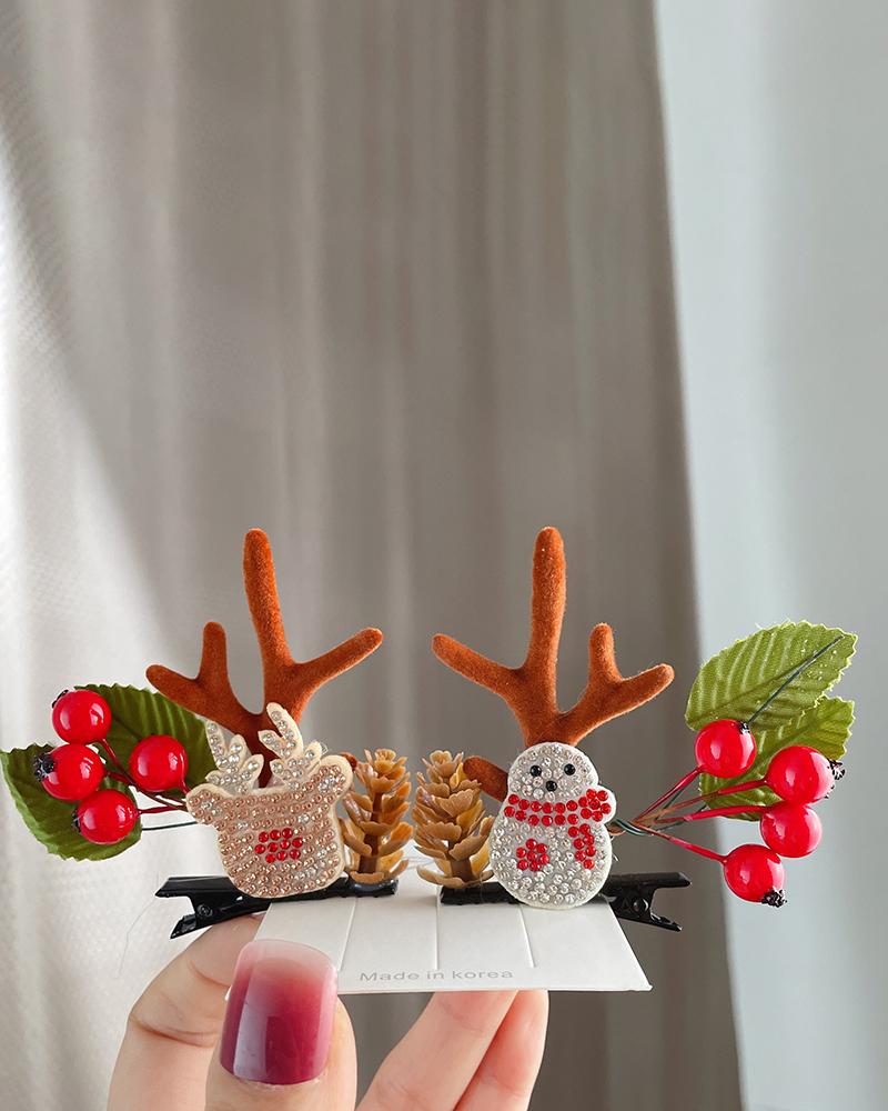 

2pcs Christmas Rhinestone Antler Decor Hair Clip, Style7