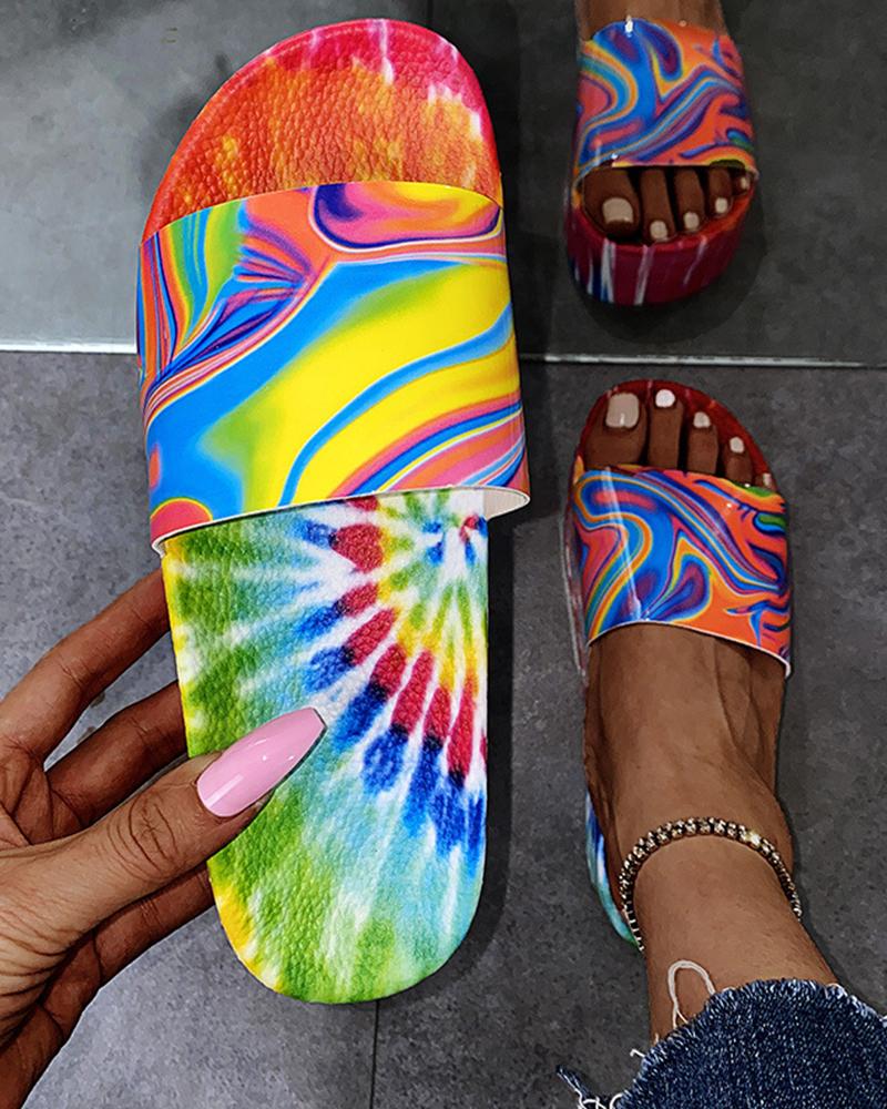 

Round-toe Tie Dye Print Platform Slippers, Orange