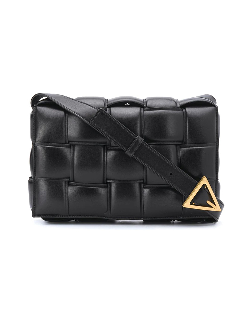

Weave Metal Decor Flap Crossbody Bag, Black
