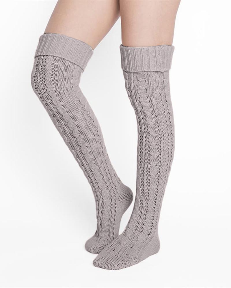 

Over The Knee High Cable Knit Long Socks, Gray