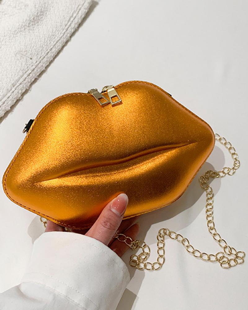 

Lip-Shaped Chain Strap Crossbody Bag, Orange