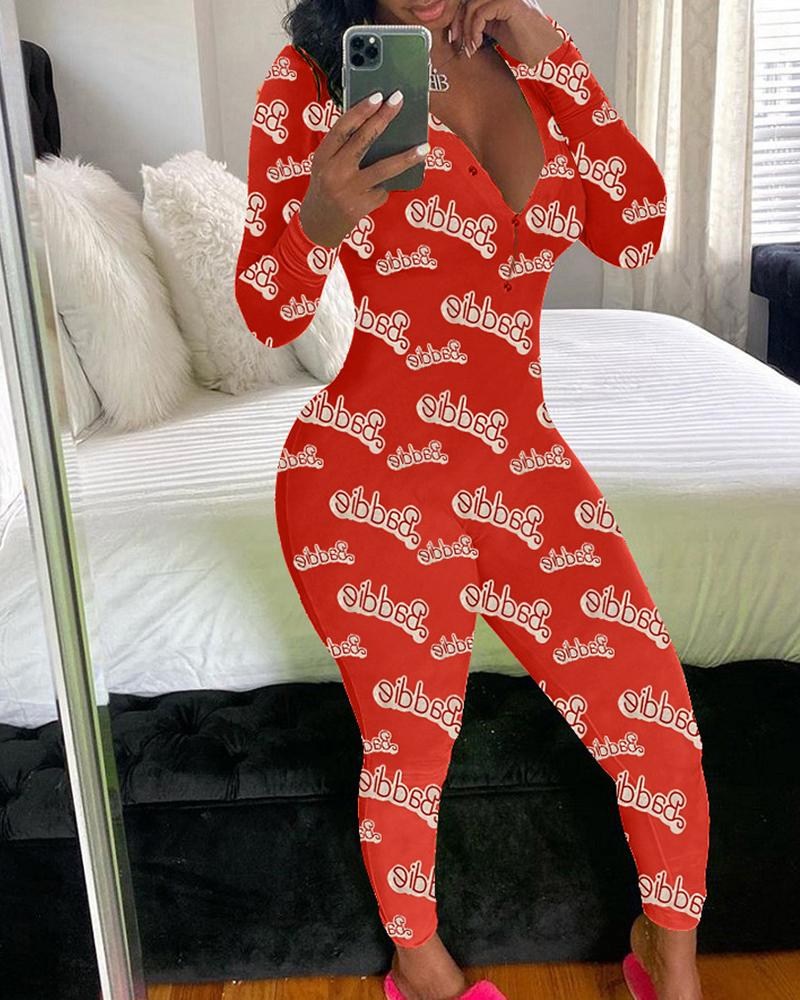 

Butterfly / Cartoon / Heart / Letter Print Buttoned Jumpsuit, Style2