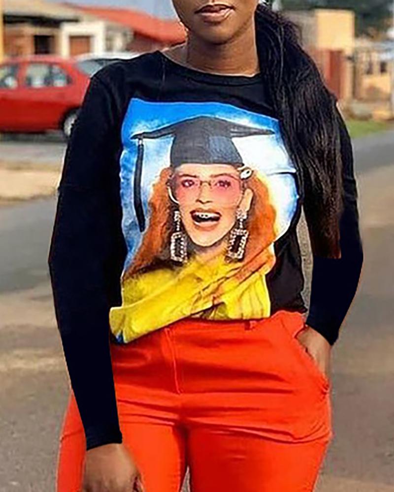 

Figure Print Long Sleeve T-shirt, Black