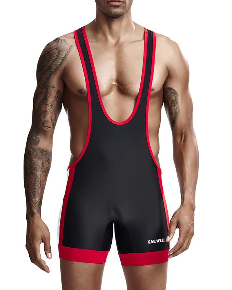 

Men Colorblock Thick Strap Sporty Romper, Black