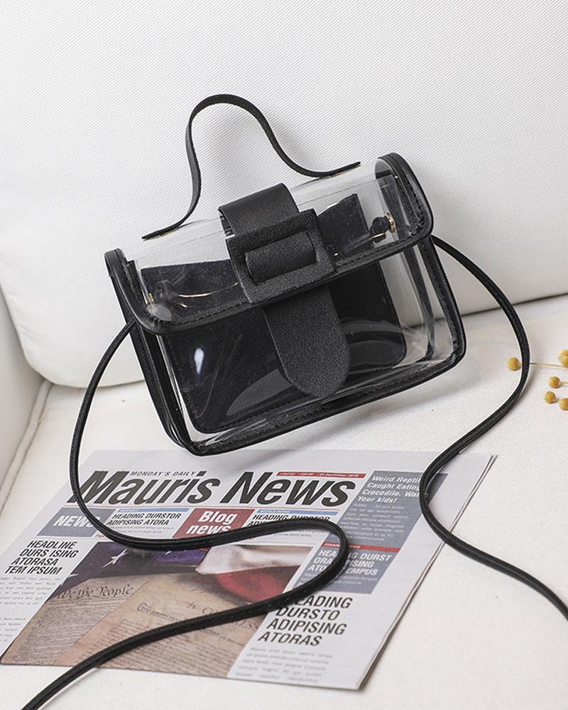 

Buckle Lock Clear Shoulder Bag With Handle, Black
