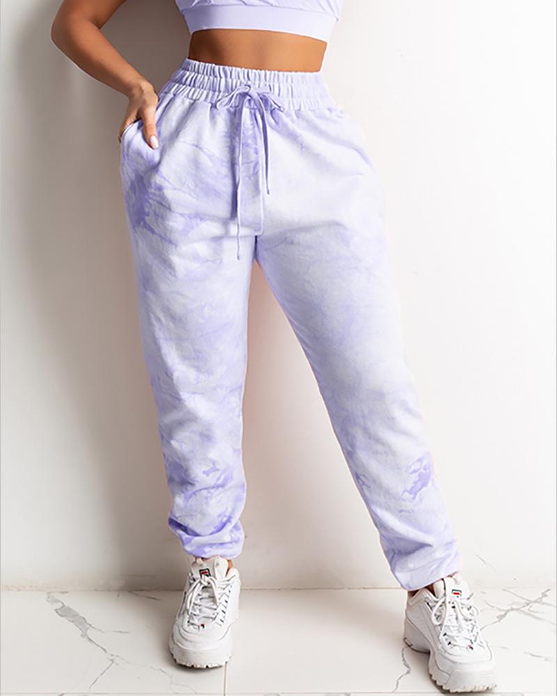 

Colorblock Shirred Drawstring Pocket Design Pants, Purple