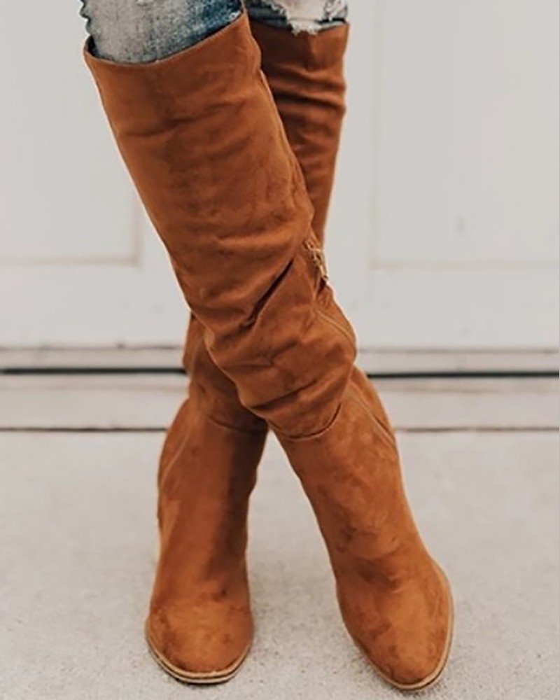 

Point Toe Zipper Design Long Boots, Brown
