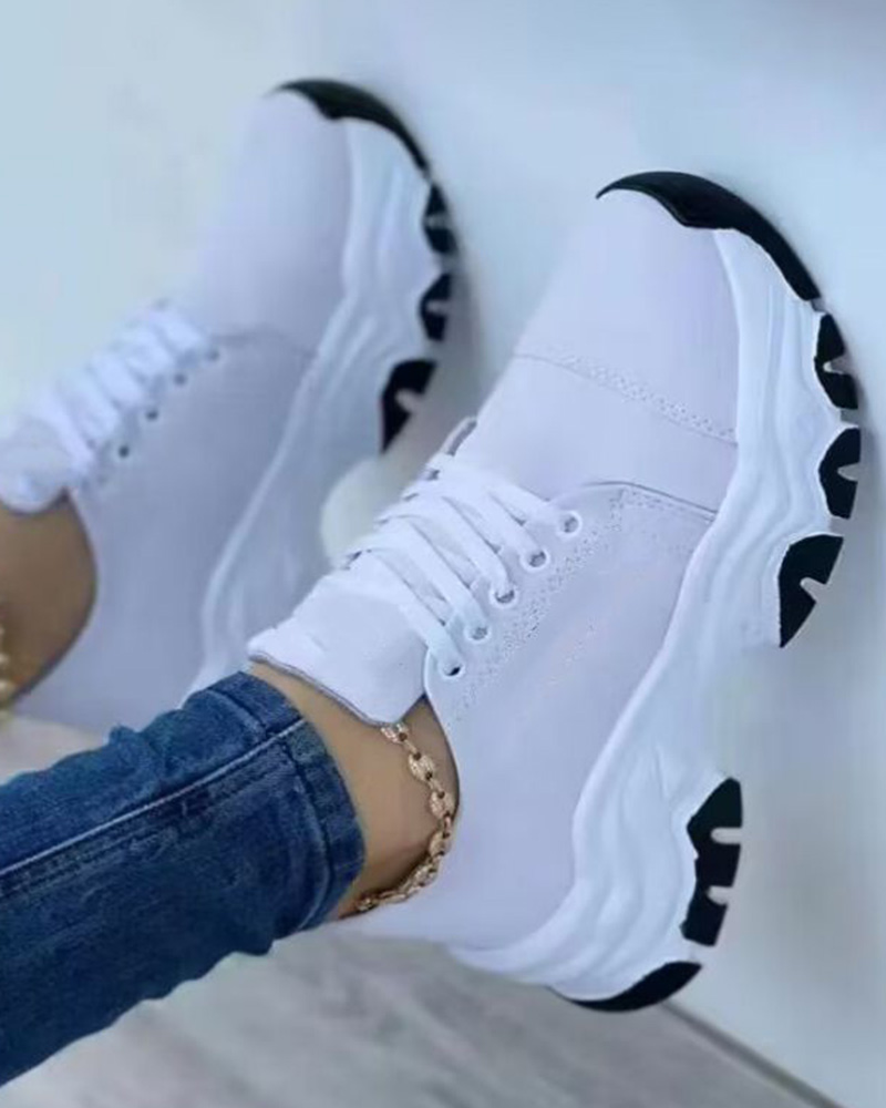 

Lace-up Breathable Casual Running Sneakers, White