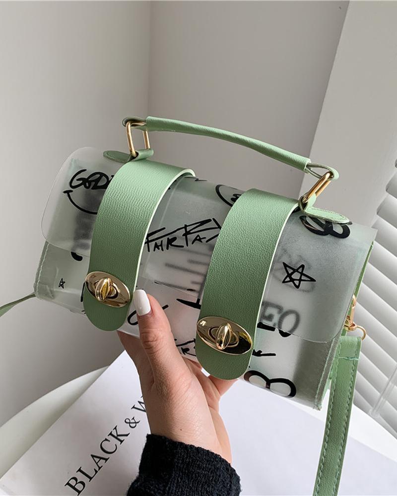 

Bolsa de ombro com estampa de grafite Twist Lock transparente com alça, Green