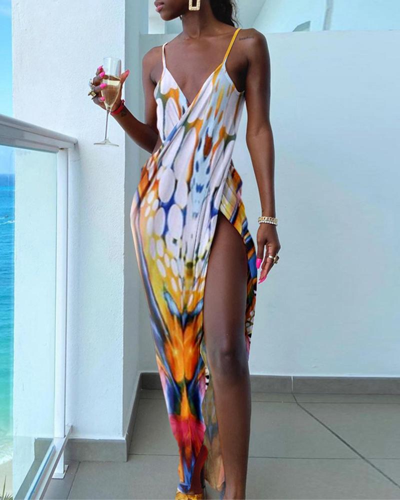 

High Slit Colorblock Ruched Maxi Dress, Multicolor