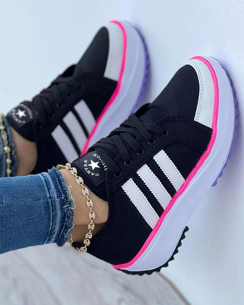 

Lace-up Eyelet Colorblock Sneakers, Black