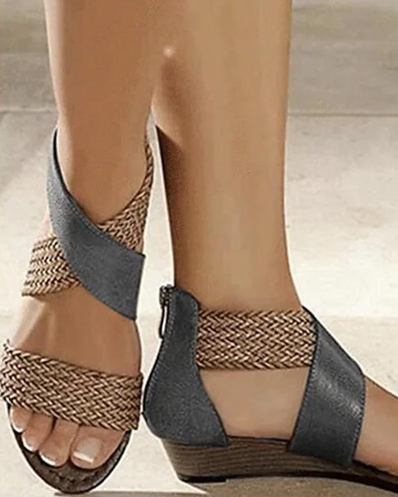

Braided Crisscross Strap Bohemian Wedge Sandals, Blue