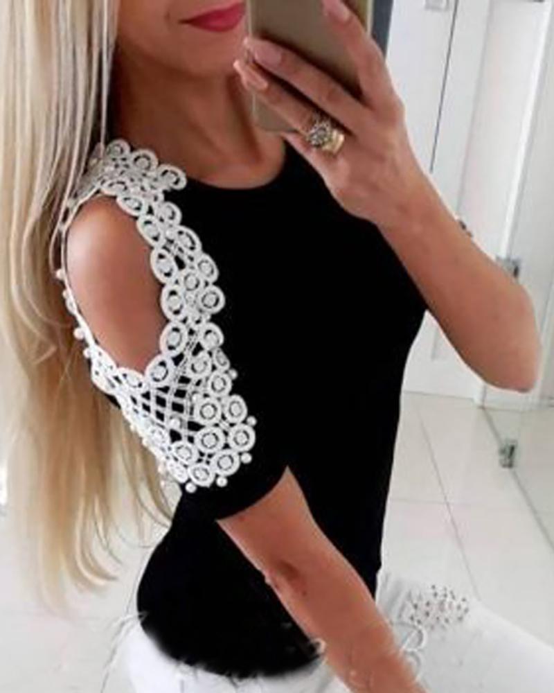 

Cold Shoulder Beaded & Lace Embellished Women Top, Black