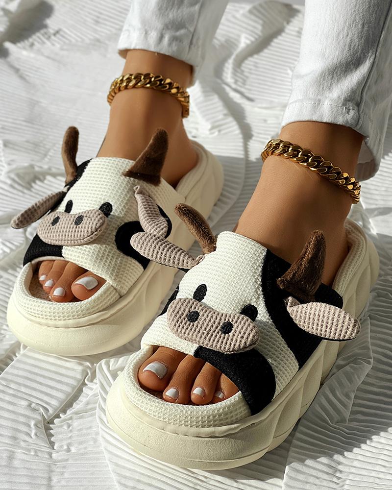 

Cartoon Cow-Shaped Four Seasons Casual Slippers, Blackwhite