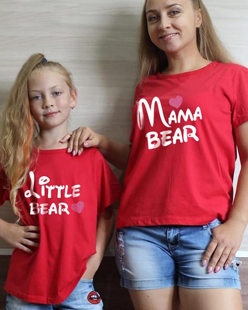 

Mommy & me Letter Heart Print Short Sleeve T-shirt For Mom, Red