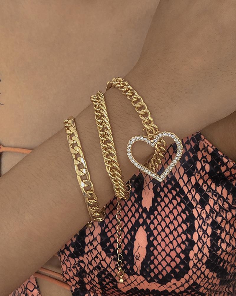 

Multi-layer Heart Pendant Chain Bracelet, Gold