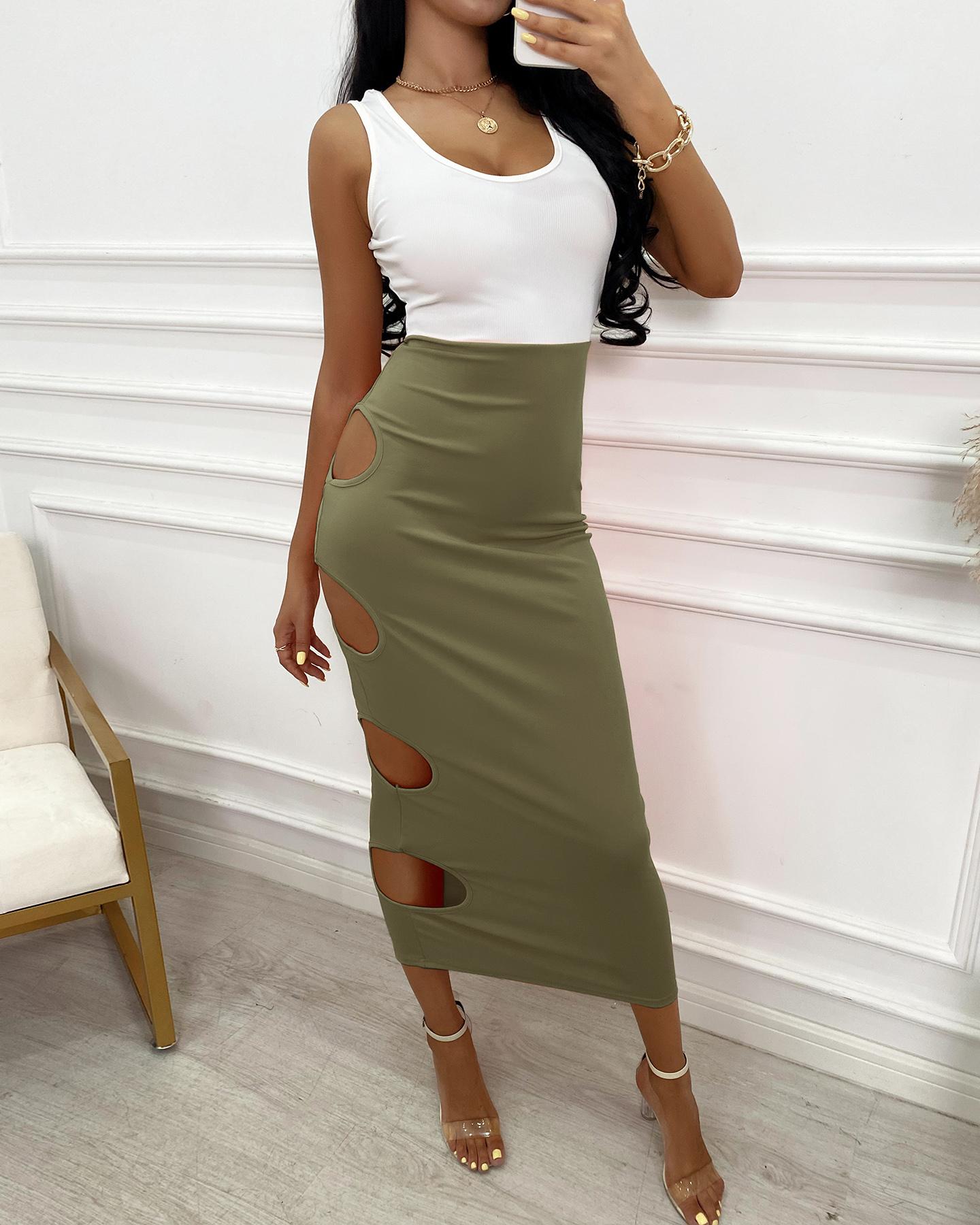 

Colorblock Cutout Thick Strap Maxi Dress, Green