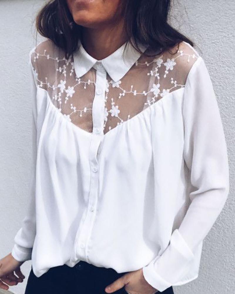 

Sexy Lace Stitching Long Sleeve Blouse, White