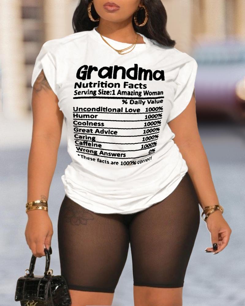 

Plus Size Graphic Letter Print Short Sleeve Top & Shorts Set, White