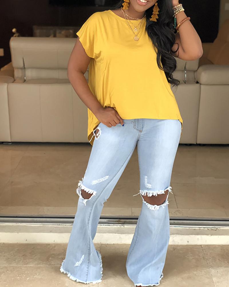 

Short Sleeve Backless Solid Color Top, Yellow