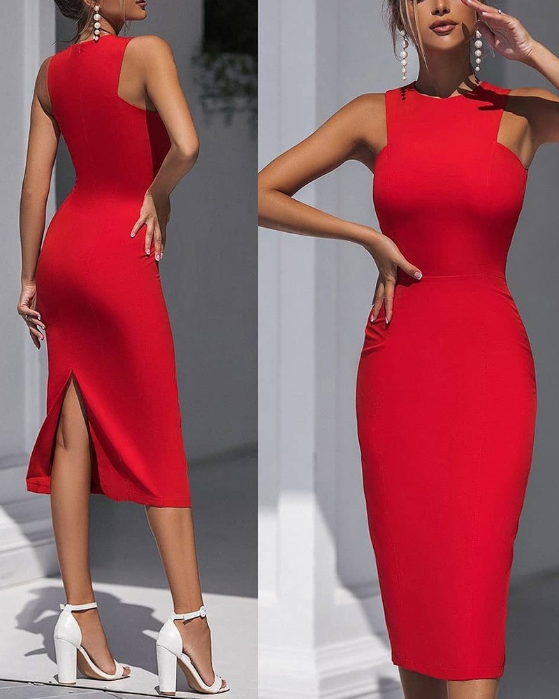Solid Sleeveless Slim Midi Dress Online. Discover hottest trend fashion at