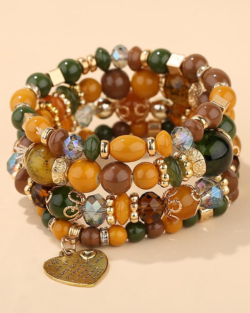 

1pc Bohemian Beaded Crystal Stone Heart Pattern Multi-layer Bracelet, Style1