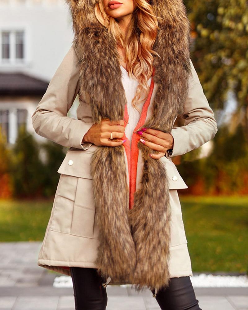 

Women' Parka Casual Winter Long Coat Faux Fur Collar Drawstring Lined Hooded Warm Jacket, Apricot