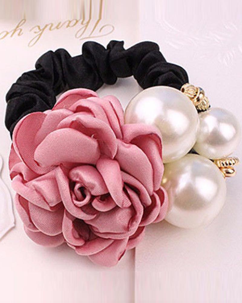 

Women's Hair Tie Street Daily Holiday Handmade Pearl Fabric Scrunchie, Pink