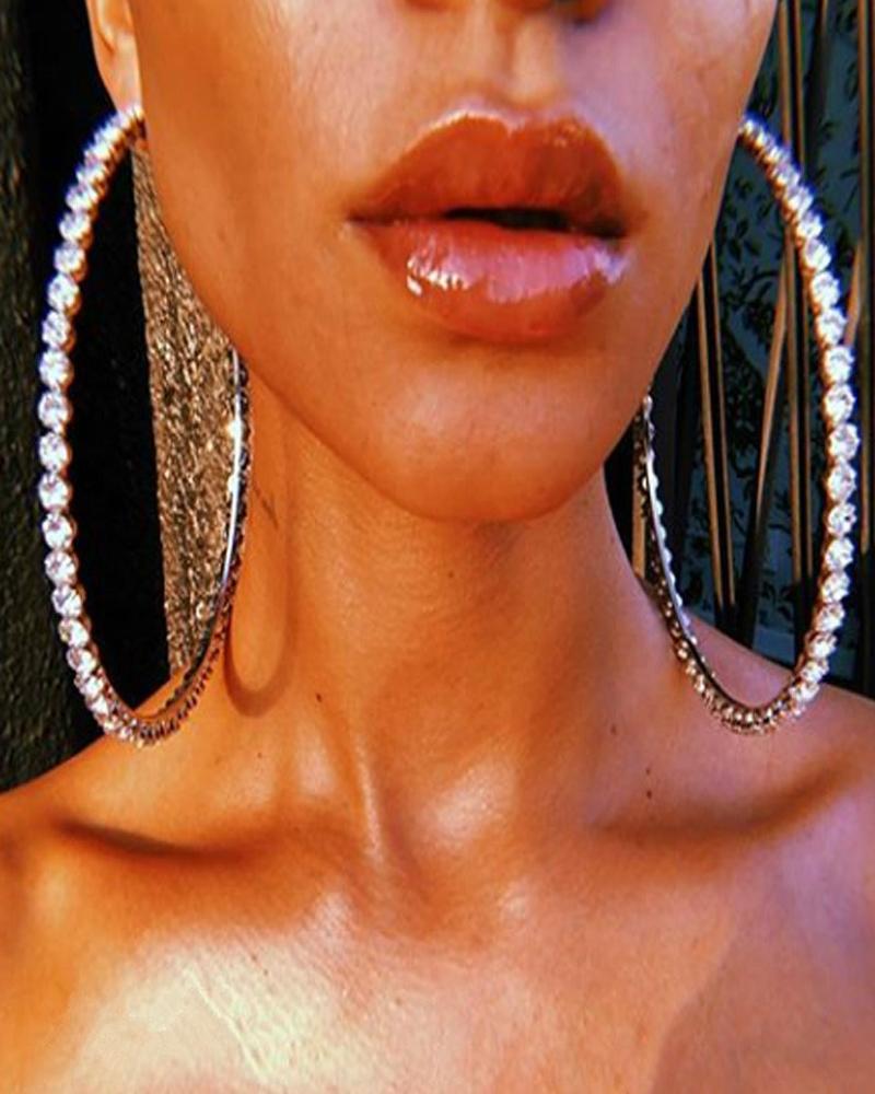 

Allover Rhinestone Hoop Earrings, Silver
