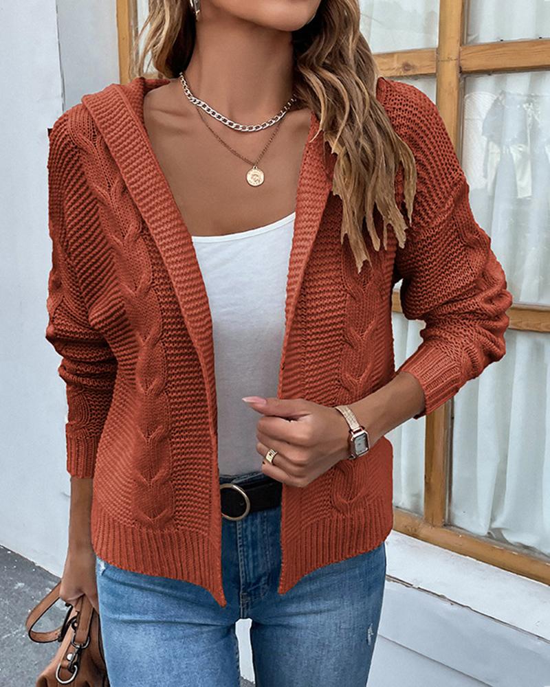

Long Sleeve Open Front Braided Knit Cardigan, Dark red