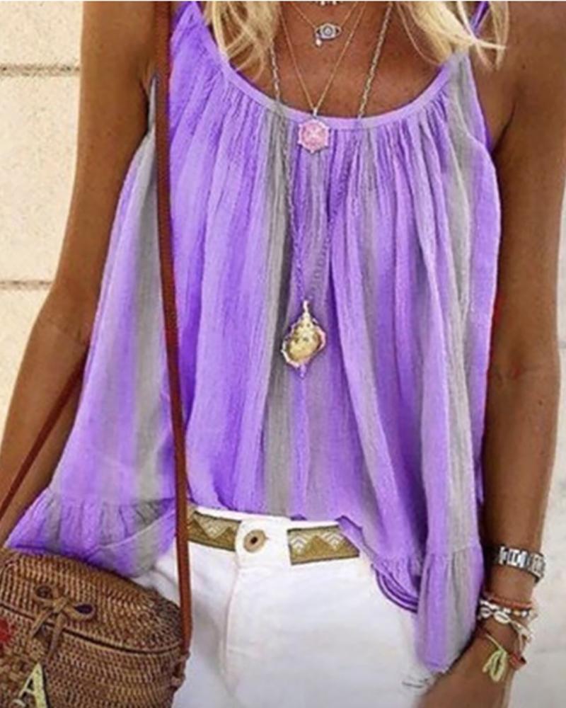 

Spaghetti Strap Striped Print Casual Top, Purple