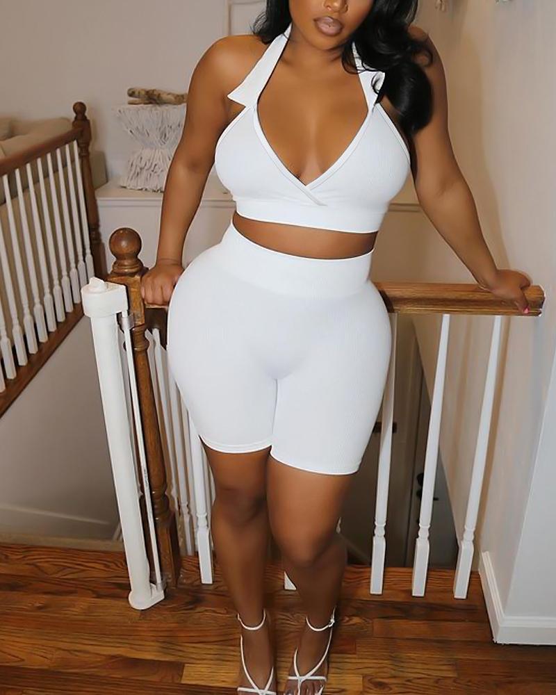 

Sleeveless Crop Top & Shorts Set, White