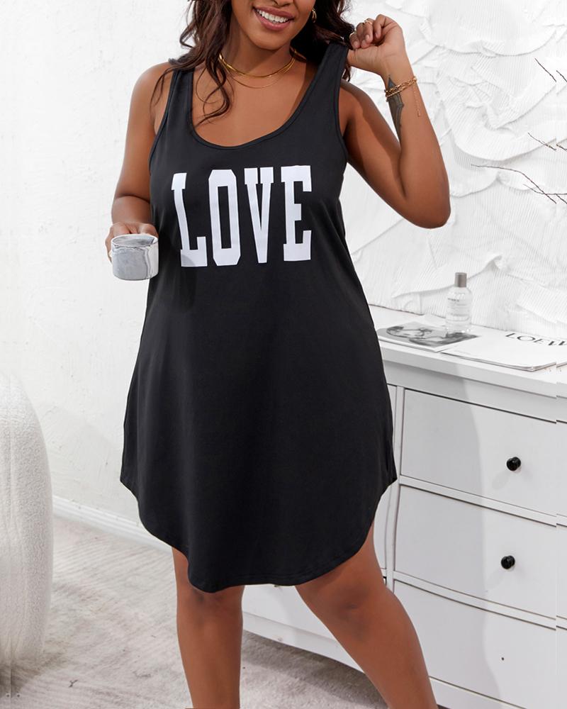 

Love Letter Print Sleeveless Sleep Dress, Black
