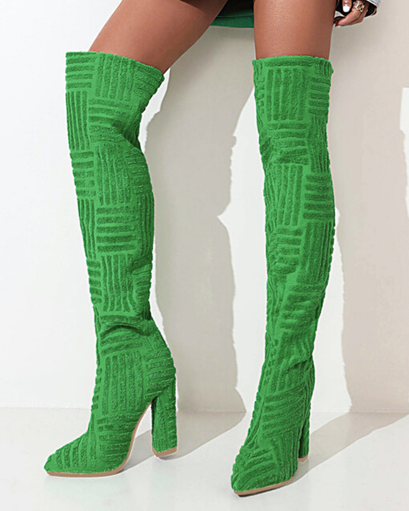 

Fuzzy Over The Knee Chunky Boots, Green