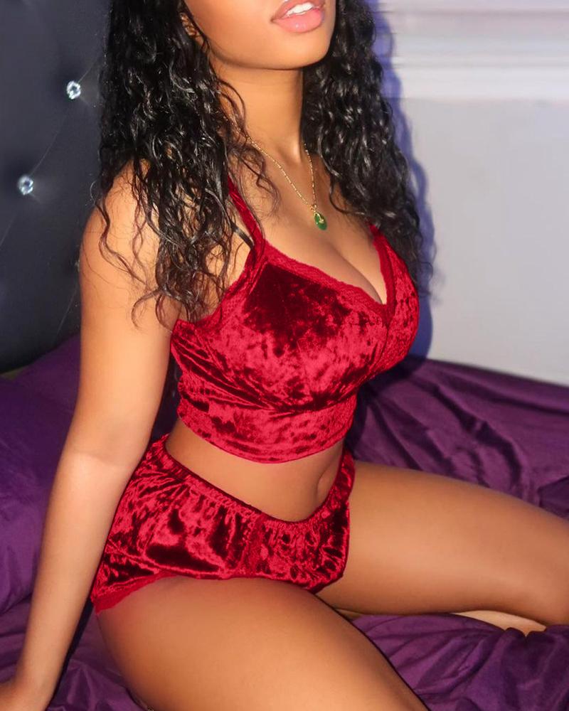 

Plain Backless Plunge Cami Sets, Wine red