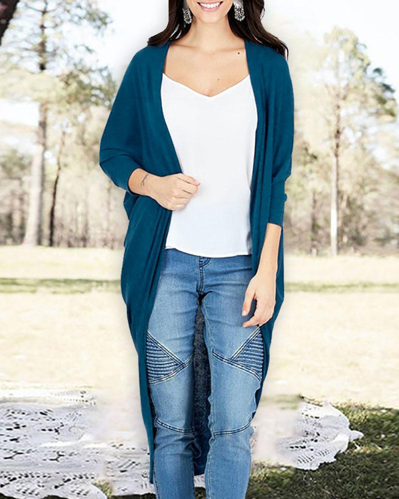 

Ruched Knitted Irregular Casual Cardigan, Blue