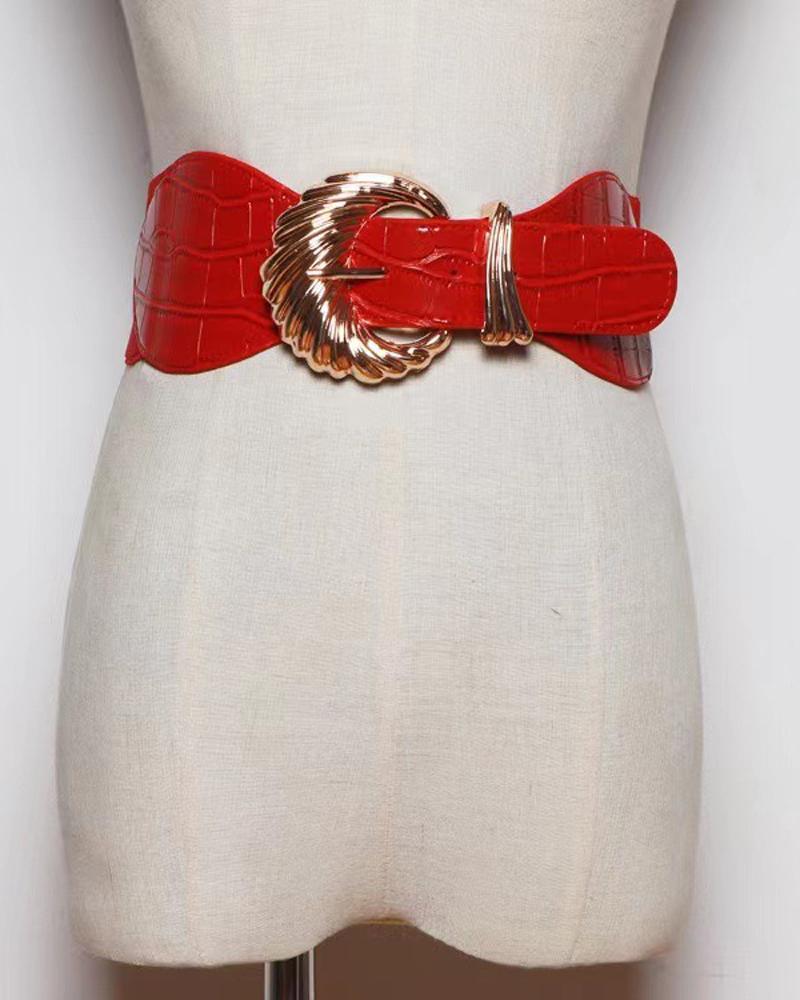 

1pc Shell Shaped Buckle Elastic Wide Belt, Red