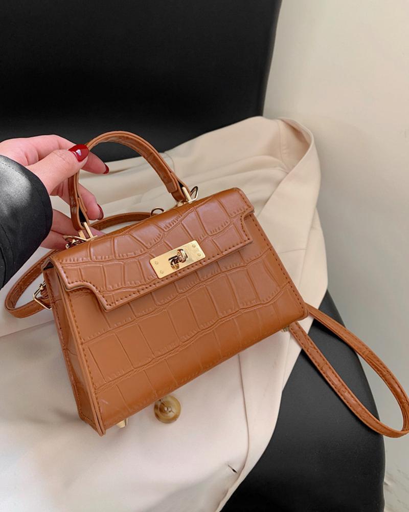 

Twist Lock Crocodile Crossbody Bag, Brown