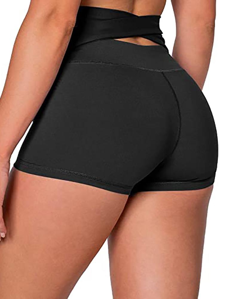 

High Waisted Bandage Cutout Butt Lifting Yoga Shorts, Black