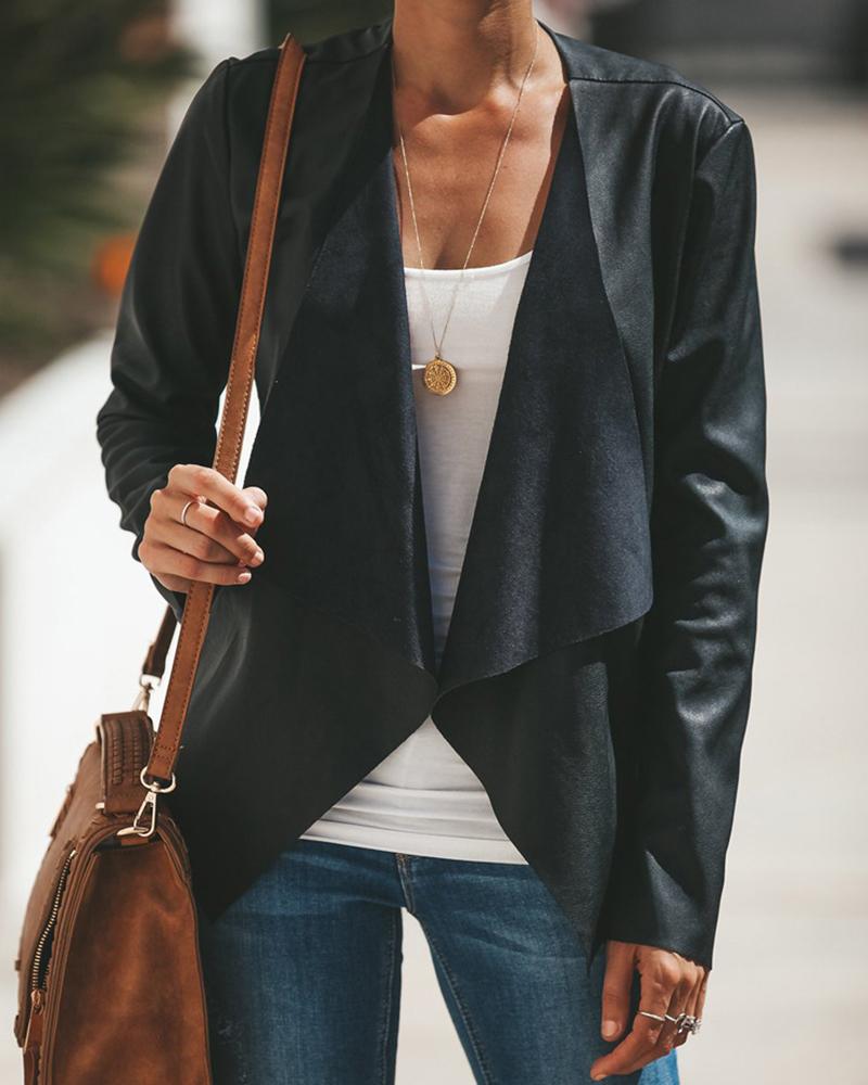 

Long Sleeve Asymmetrical Long Sleeve Suede Coat, Black